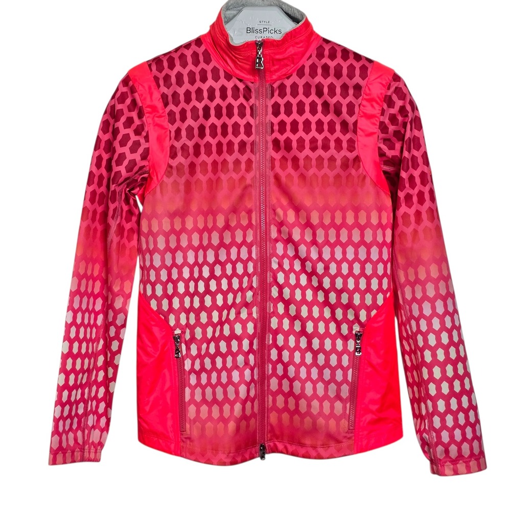 Bogner Sport Women M Pink Ombre Honeycomb Full Zip Jacket Ski Aprés Luxury‎